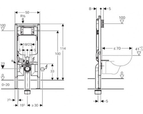111.796.00.1 Инсталляция Geberit Duofix для подвесного унитаза, 114 см, со смывным бачком скрытого монтажа Sigma 8 см, крепеж к стене в комплекте 111.796.00.1