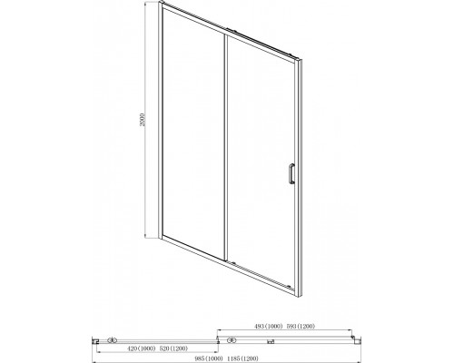 AQ ARI RA 10020BL Душевая дверь двухэлементная, раздвижная1000x2000 профиль черный, стекло прозрачное (AQ NAA 6121-100) AQ ARI RA 10020BL