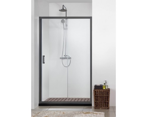 AQ ARI RA 10020BL Душевая дверь двухэлементная, раздвижная1000x2000 профиль черный, стекло прозрачное (AQ NAA 6121-100) AQ ARI RA 10020BL