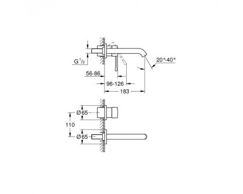 19408001 Essence+ Смеситель для раковины настенный, комплект верхней монтажной части для 23571000, на 2 отверстия, M-Size, с ограничителем температуры 19408001