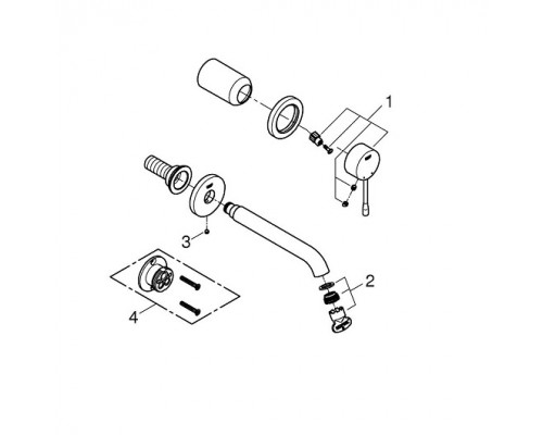 19408001 Essence+ Смеситель для раковины настенный, комплект верхней монтажной части для 23571000, на 2 отверстия, M-Size, с ограничителем температуры 19408001