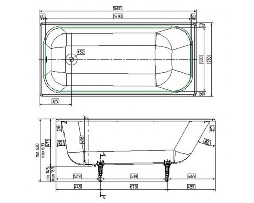 Wotte Start 1600х750х458 ванна чугунная (БП-э0001106) Start 1600x750