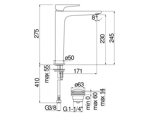 YO126128/2CR YO смеситель для раковины высокий YO126128/2CR