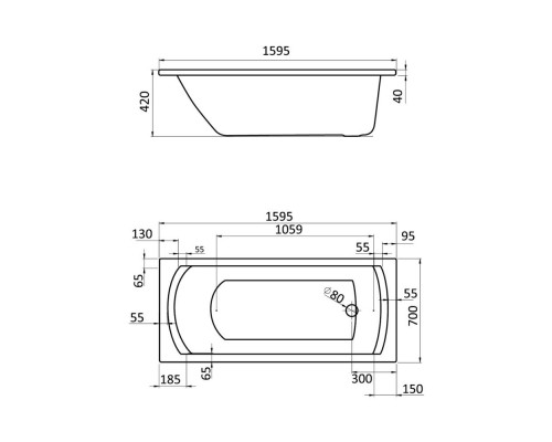 1.WH11.1.977 МОНАКО 160х70 ванна прямоугольная акриловая белая 1.WH11.1.977