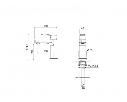 AQ1710CR ЛУГАНО смеситель для раковины 106 без донного клапана AQ1710CR