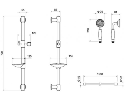 AQ2020CR КЛАССИК душевой гарнитур 1jet 65 см AQ2020CR