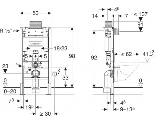 111.030.00.2 Инсталляция для подвесного унитаза Geberit Duofix, 98 см, со смывным бачком скрытого монтажа Omega 12 см 111.030.00.2