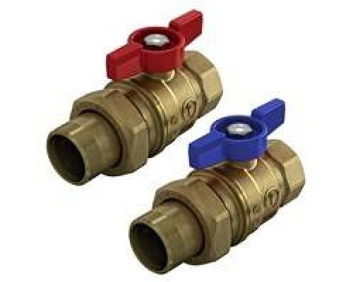 Комплект из двух шаровых кранов R859 1 x 1 с красной и синей рукояткой-бабочкой Комплект из двух шаровых кранов R859 1 x 1 с красной и синей рукояткой-бабочкой