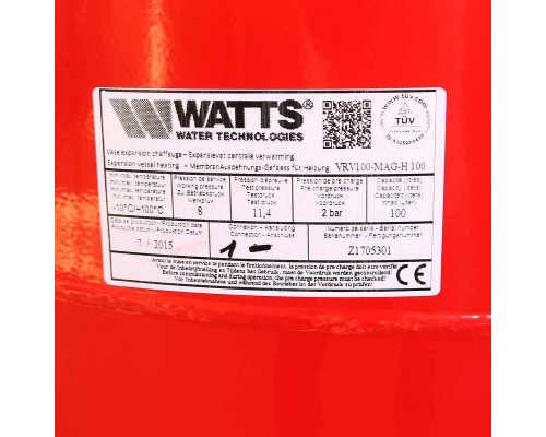 Расширительный бак красный MAG-H для отопления WATTS Ind присоединение 1" 100л