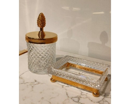 Набор аксессуаров, Cristal Bronze, Prestige, мыльница настольная баночка для ватных шариков, цвет-золото