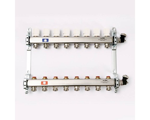Коллекторная группа 1" Uni-Fitt 451A нерж. сталь 13 выходов 3/4" с регулировочными и термостатическими вентилями с авт.воздухоотводчиком Коллекторная группа 1" Uni-Fitt 451A нерж. сталь 13 выходов 3/4" с регулировочными и термостатическими вентилями с авт.воздухоотводчиком