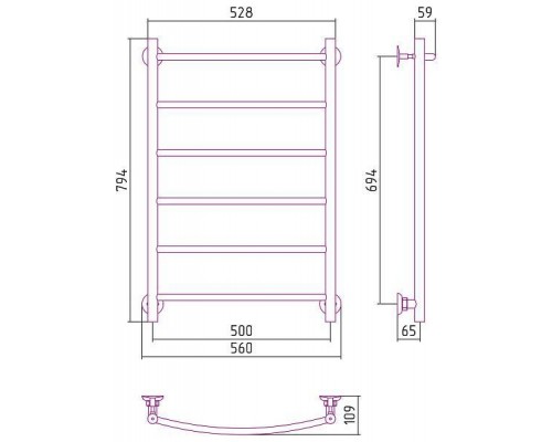 Стилье Версия-Н2 Полотенцесушитель водяной 50x80h, цвет черный 17622-8050