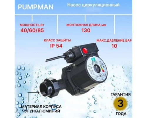 Насос циркуляционный Pumpman GRA 25/10 с гайками