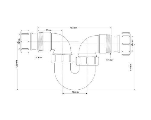 Сифон McAlpine трубный Р-образный 40 мм х 40 мм вход/выход горизонтальный 40мм компрессионный