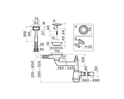Omoikiri WK-1-GM Арматура для одночашевых моек с прямоугольным переливом цвет: сталь 4956483