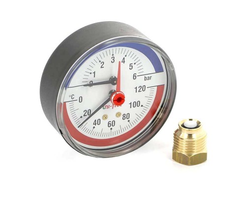 Термоманометр аксиальный 1/2" UNI-FITT 10 бар 80 мм