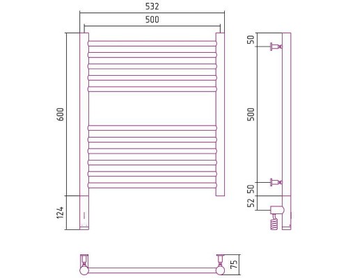 Сунержа Богема 3.0 Полотенцесушитель электрический 50x60h, лев., цвет: состар. бронза 05-5804-6050