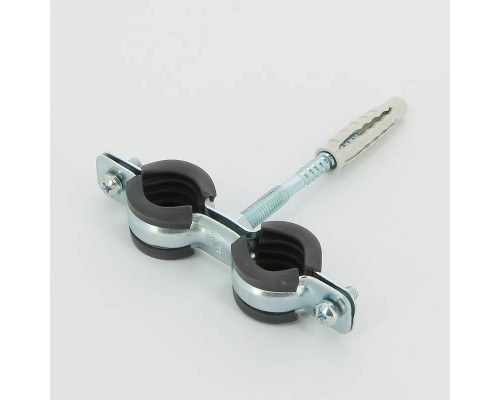 Хомут для труб Walraven 1/2" (20-24) двойной с резиновым уплотнителем, шпилька+дюбель Cobra, BIS