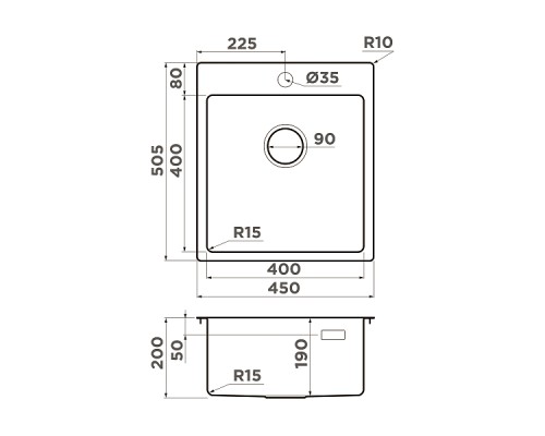 Omoikiri Amadare 45-IN Кухонная мойка нерж. сталь 45x50 см, цвет: нержавеющая сталь 4993802