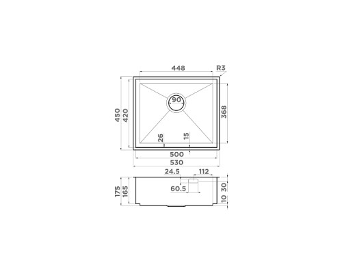 Omoikiri Kasen 53-26-INT-GM Кухонная мойка нерж. сталь 53x46 см, цвет: вороненая сталь 4993496