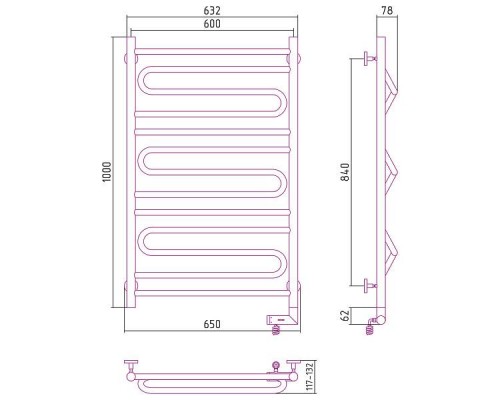 Сунержа Элегия 2.0 Полотенцесушитель электрический 60x100h, прав., цвет: золото 03-5219-1060