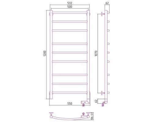 Сунержа Галант 2.0 Полотенцесушитель электрический 50x120h, прав., цвет: без покрытия 00-5201-1250