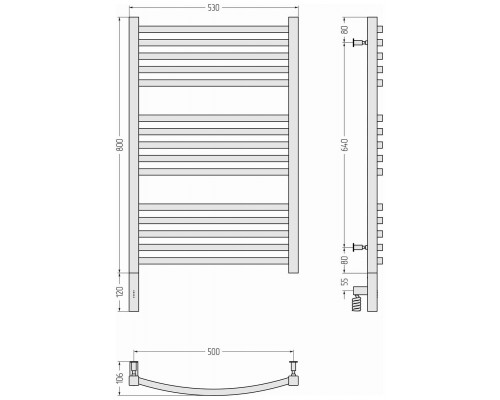 Сунержа Аркус 3.0 Полотенцесушитель электрический 53x92h см, подкл. левое, цвет: сатин 071-5704-8050