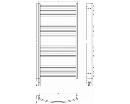 Сунержа Аркус 3.0 Полотенцесушитель электрический 63x132h см, подкл. левое, цвет: белый 12-5704-1260