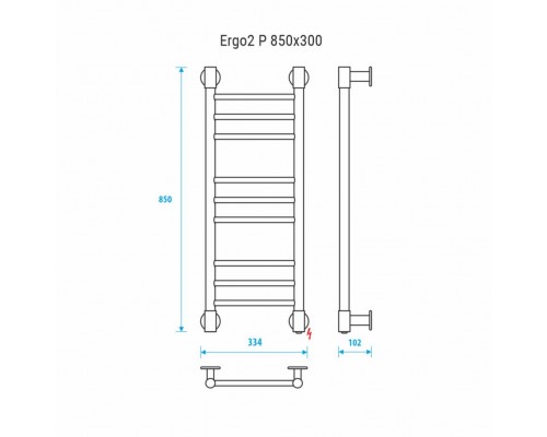 Электрический полотенцесушитель Energy Ergo2 P 850x300 прямой
