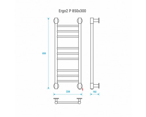 Электрический полотенцесушитель Energy Ergo2 P 850x300 прямой