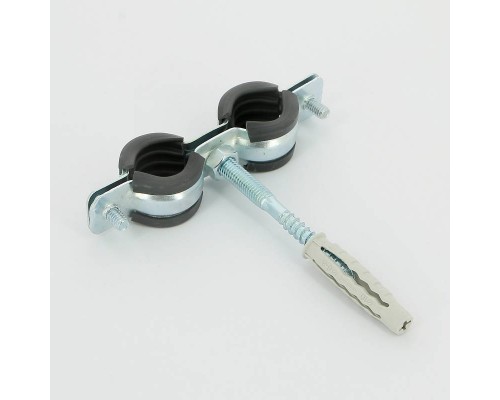 Хомут для труб Walraven 1/2" (20-24) двойной с резиновым уплотнителем, шпилька+дюбель Cobra, BIS