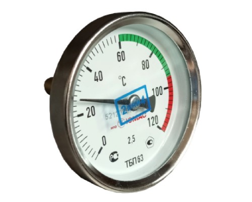 Термометр биметаллический осевой Дк63 L-50мм G1/2" 120C