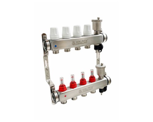 Коллекторная группа НЕРЖ со встроенными расходомерами 9 выходов 1" ЕК 3/4" VALFEX (FV.586.0609)