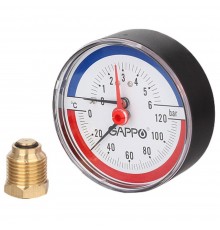 Термоманометр Gappo аксиальный в комплекте с автоматическим запорным клапаном 1/2" x 6 бар