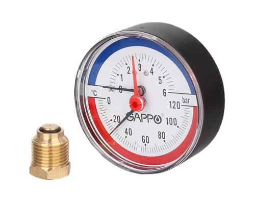 Термоманометр Gappo аксиальный в комплекте с автоматическим запорным клапаном 1/2" x 6 бар