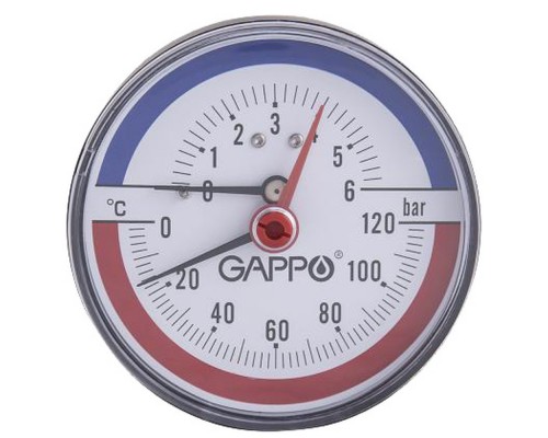 Термоманометр Gappo аксиальный в комплекте с автоматическим запорным клапаном 1/2" x 6 бар
