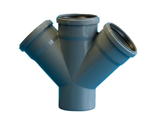 Крестовина одноплоскостная канализационная ПП 110*110*110*45гр.С мм с раструбом серая (уп.16 шт)