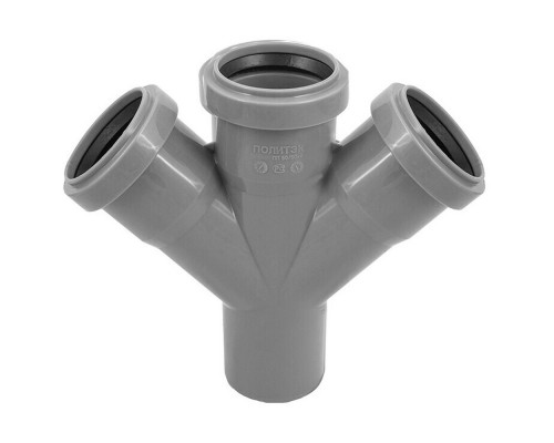 Крестовина одноплоскостная канализационная ПП 50*50*50*45гр.С мм с раструбом серая (уп.40 шт)