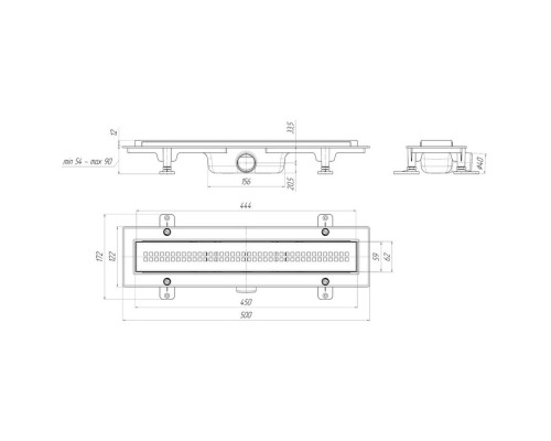 Трап линейный 450мм*62мм выход 40 мм АниПласт РИФ сухой затвор TLQ1245G