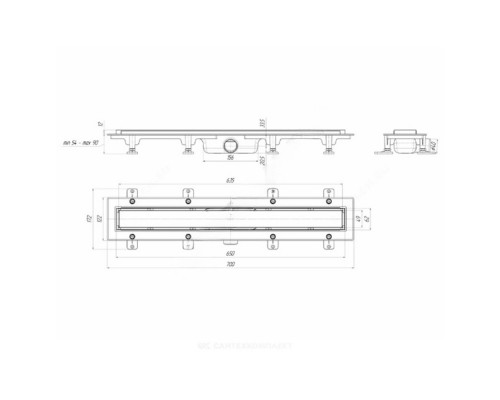 Трап линейный 650мм*62мм выход 40 мм АниПласт МОЛ сухой затвор TLQ1065