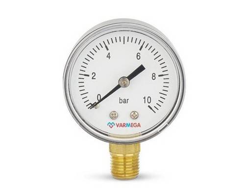 Манометр VARMEGA радиальный 50 мм, 10 бар, 1/4", VMMT10-501002