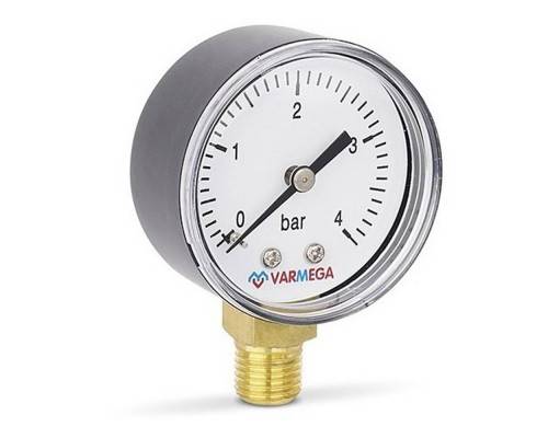 Манометр VARMEGA радиальный 50 мм, 4 бар, 1/4", VMMT10-500402 Манометр VARMEGA радиальный 50 мм, 4 бар, 1/4", VMMT10-500402
