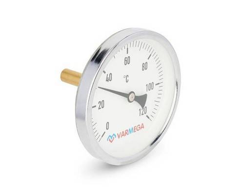 Термометр VARMEGA биметаллич. с погр. гильзой 80 мм, 120гр.С, штуц.50 мм, 1/2", упл., VMMT03-805004