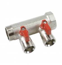 Коллектор HENCO 1" с красными шаровыми кранами, 3/4"НР под евроконус, 1" - 2xEK14,16,18,20