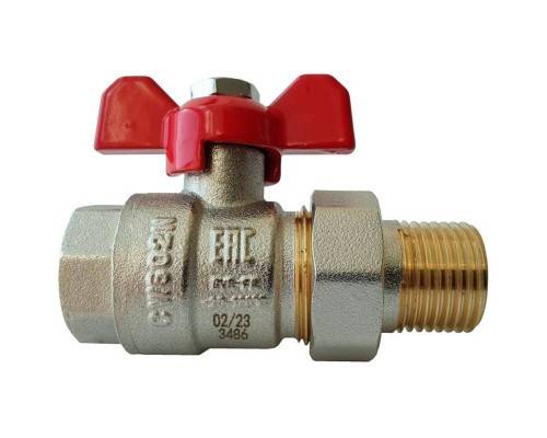 Кран шаровой латунный РИДАН BVR-FR DN20 PN40 п/п, с накидной гайкой и ниппелем Кран шаровой латунный РИДАН BVR-FR DN20 PN40 п/п, с накидной гайкой и ниппелем
