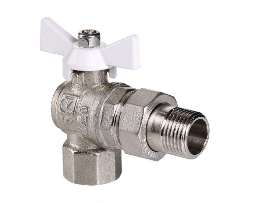 Кран шар. Valtec VT.228.NW.04 BASE ВН 1/2" с американкой бабочка белая угловой