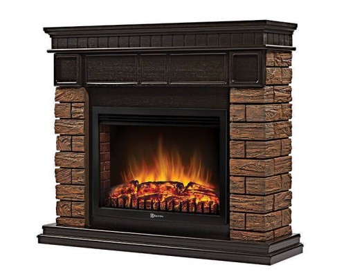 Каминокомплект: Очаг Electrolux EFP/P-2720RLS, портал Bricks Wood 25 камень темный, шпон венге