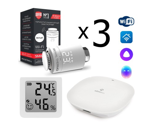 Комплект управления Royal Thermo для 3 радиаторов по Wi-Fi Smart Heat HH-01/THS30ZB, белый