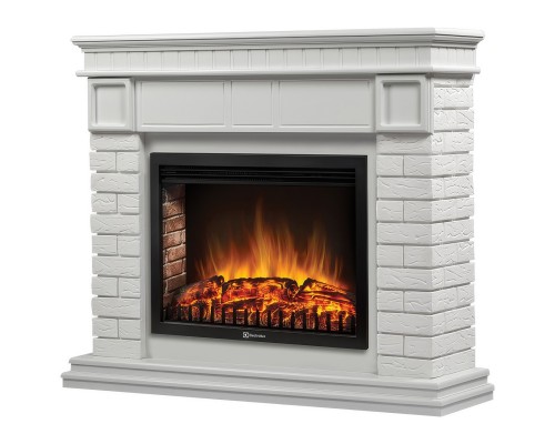 Каминокомплект: Очаг Electrolux EFP/P-3020LS N, портал Bricks 30 камень белый, белая эмаль Каминокомплект: Очаг Electrolux EFP/P-3020LS N, портал Bricks 30 камень белый, белая эмаль