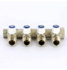 Коллектор НВ 3/4" с кранами никелированный UNI-FITT 4 выхода 1/2"Н 40мм